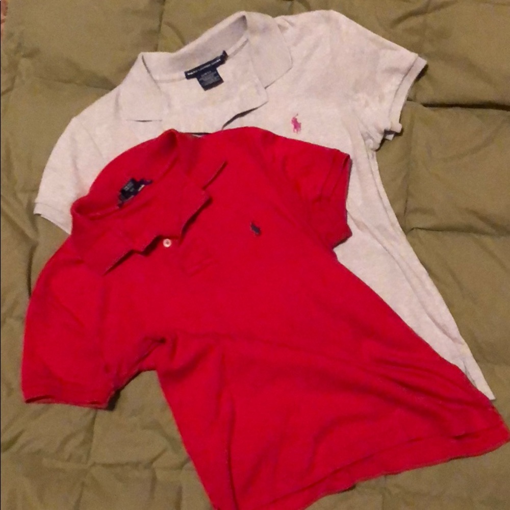 Two polo tops red one is Med & Gray  is Lg
